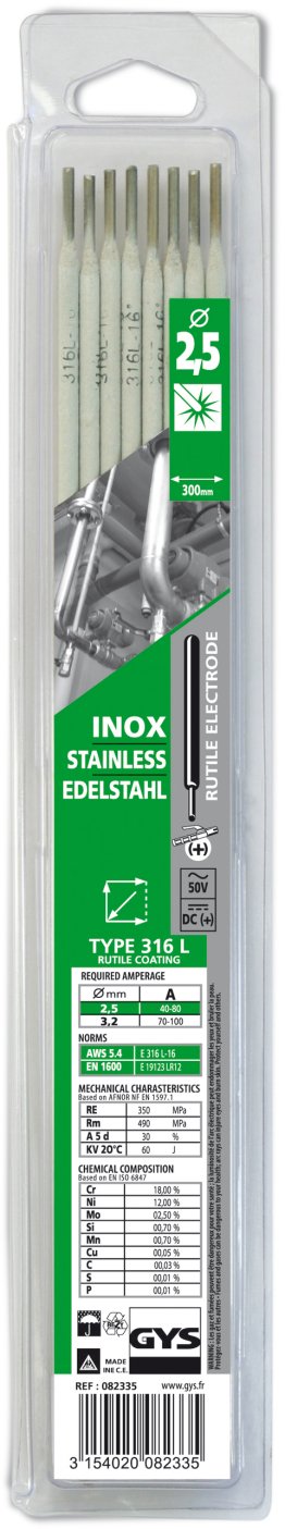 GYS BLISTER INOX 316L 2.5X350MM 10