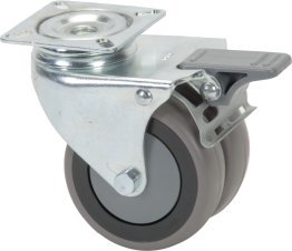 ROUL.CAOUT.GRIS PIVOT+FREIN DBLE 50X18 CHARGE 60 KG